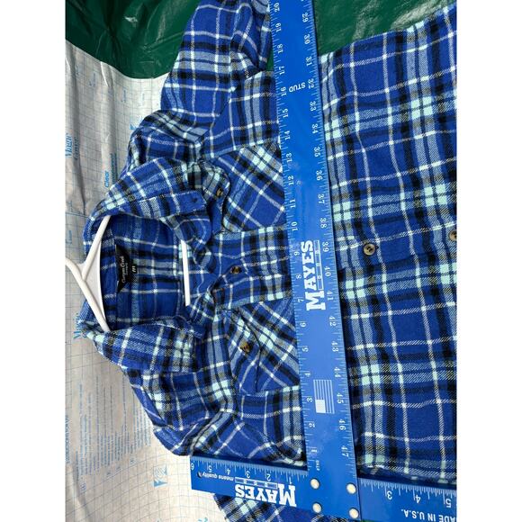 Canyon Creek Womens Medium Blue Plaid Check Casual Button Down Flannel Pocket - Picture 5 of 5
